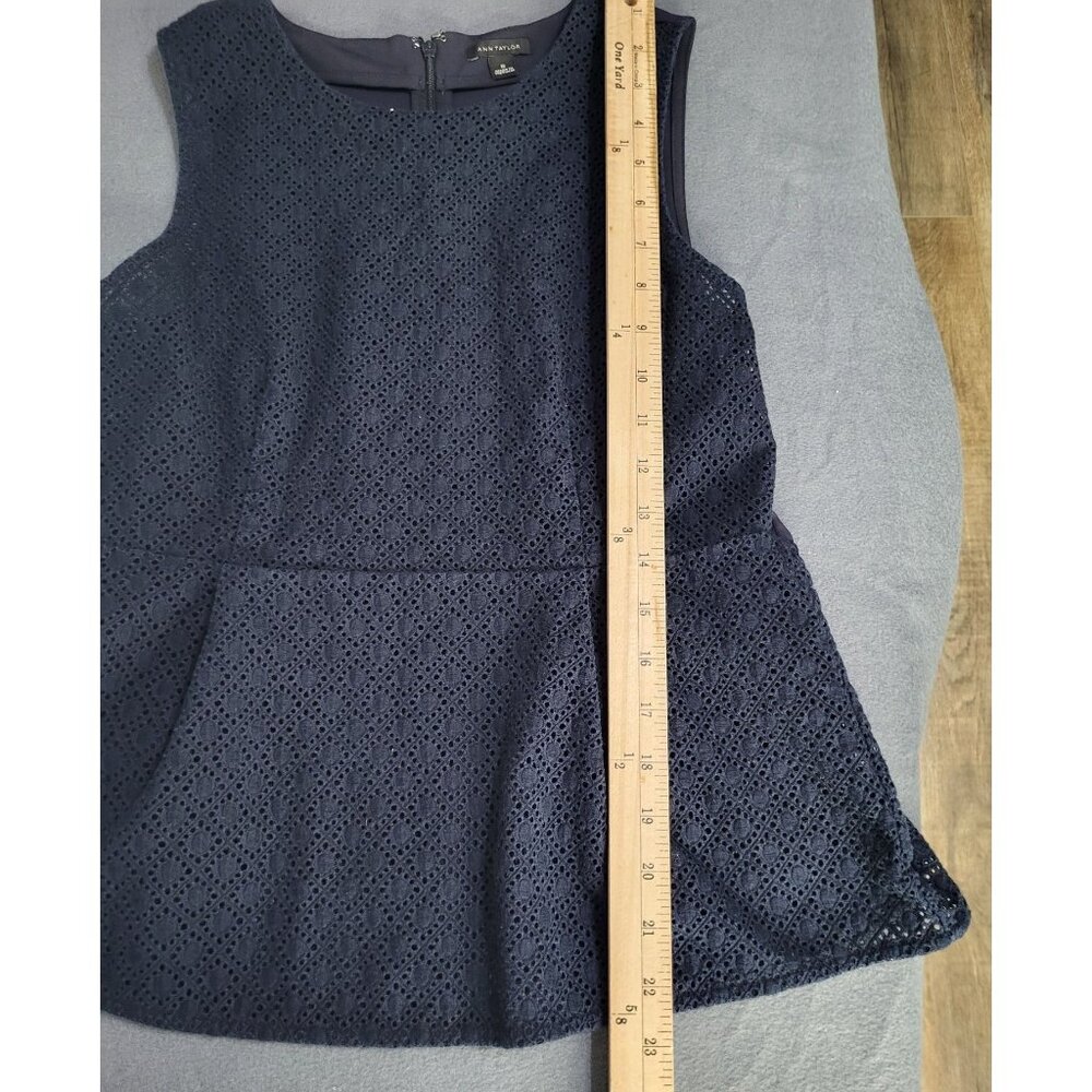 Ann Taylor Navy Blue Eyelet Fit and Flare Top Blouse Womens SZ S - Picture 7 of 8